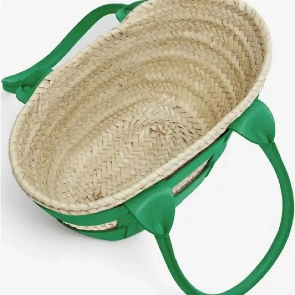 DeMellier Green and Natural Woven Santorini Satchel Tote
